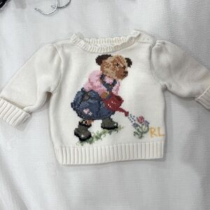 RARE Ralph Lauren CREAM w/ GARDENING POLO Bear Sweater Girls/Infants SZ 3M